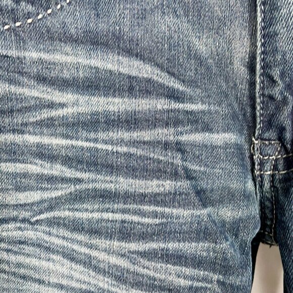 Vintage Y2K Grunge Straight Leg Mid-Rise Dark Wash Feathered Jeans 14 Leather - Picture 5 of 16